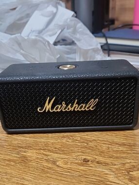 Marshall Black Portable Bluetooth Speaker with Gold Logo